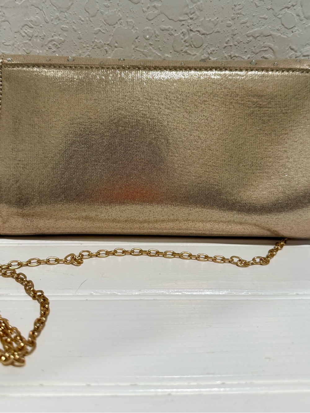 Gold Rhinestone Envelope Clutch with Chain Strap - Picture 2 of 4